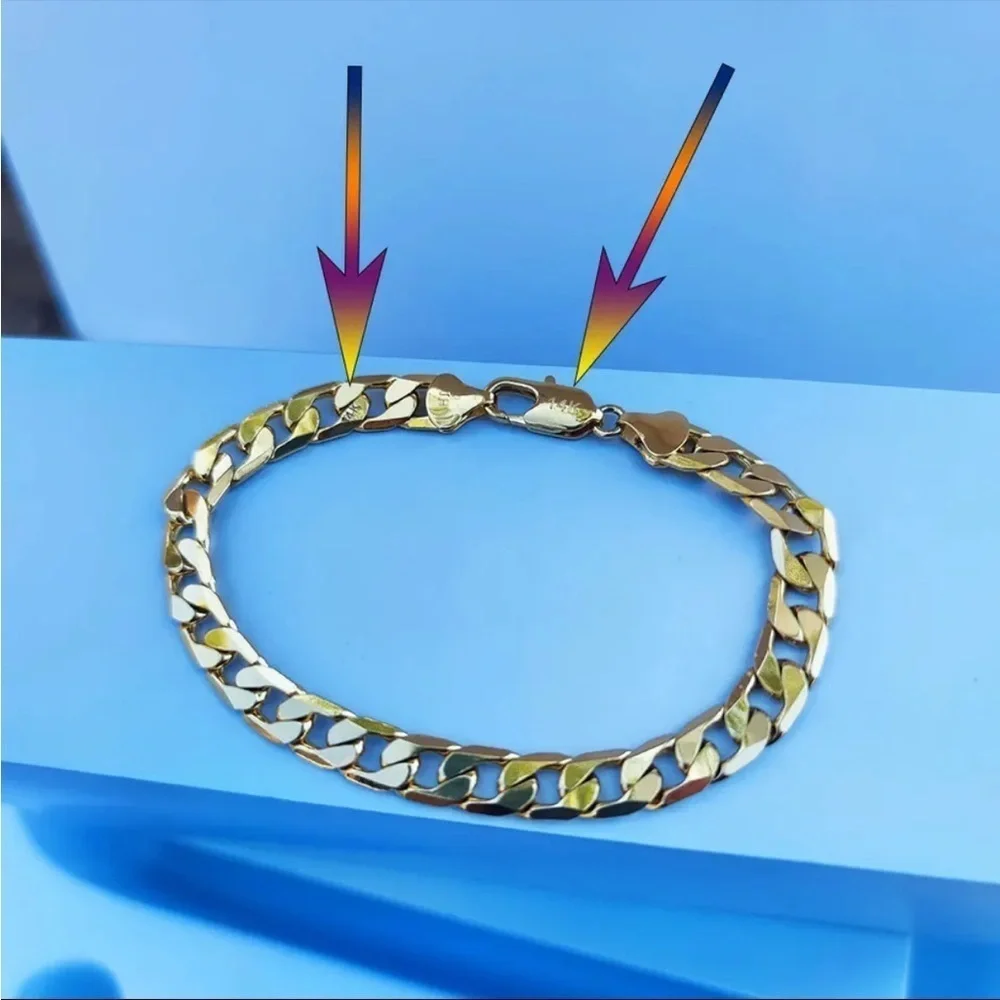 NEW 18K GOLD FIGARO CHAIN LINK BRACELET - 8MM WIDE 18K STAMPED